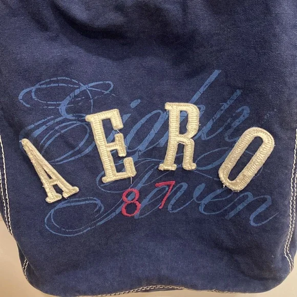 AEROPOSTALE Fabric Navy Blue Jean style Casual Tote Bag with white stitching - Picture 2 of 13